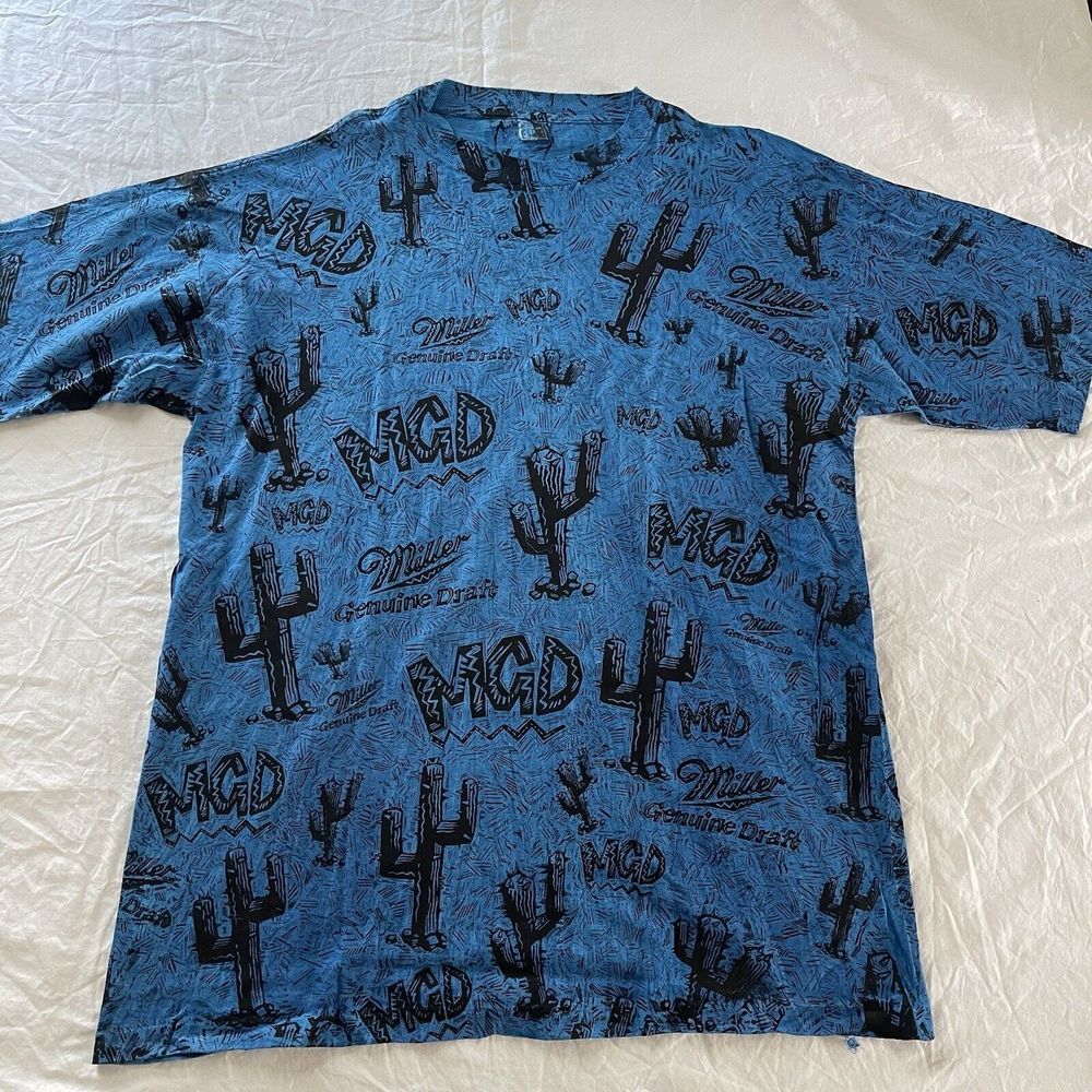Vintage Miller Genuine Draft Single‎ Stitch All Over Print T-shirt Mens XL USA